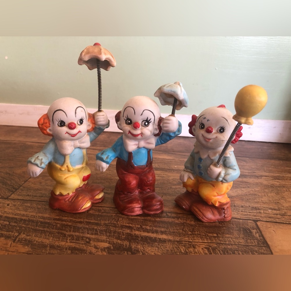 Vintage UCGC Porcelain Circus Clown Figurine Lot Of 3, Balloon Clowns Figurines